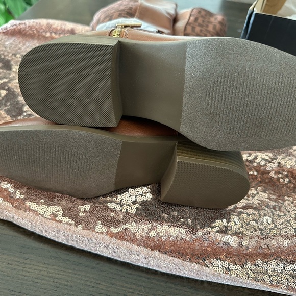 SHOEDAZZLE FAUX LEATHER STRETCH Brown BOOT FLAT HEEL With ZIP Sz 6 - Picture 9 of 13